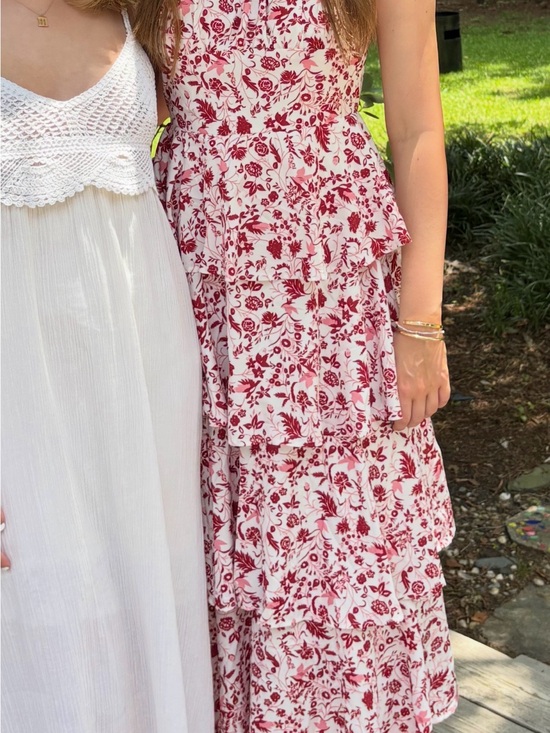 Dresses & Skirts - Red Floral Tiered Maxi Dress